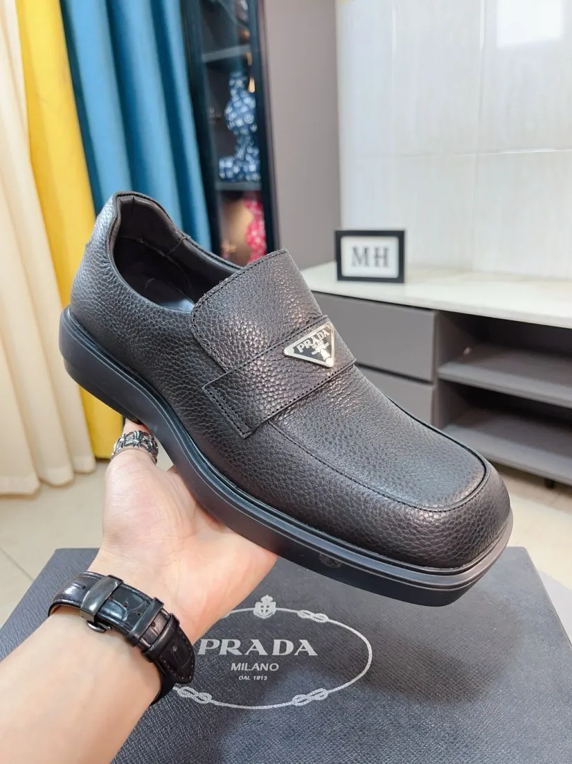 Men's shoes 💰540🌹🌹【PRADA Leather Shoes】Top purchasing agency Original imported Italian custom-made open-edge beaded cowhide leather surface, fully imported water-dyed breathable cowhide lining, original factory special molded sole super comfortable, size: 38-44